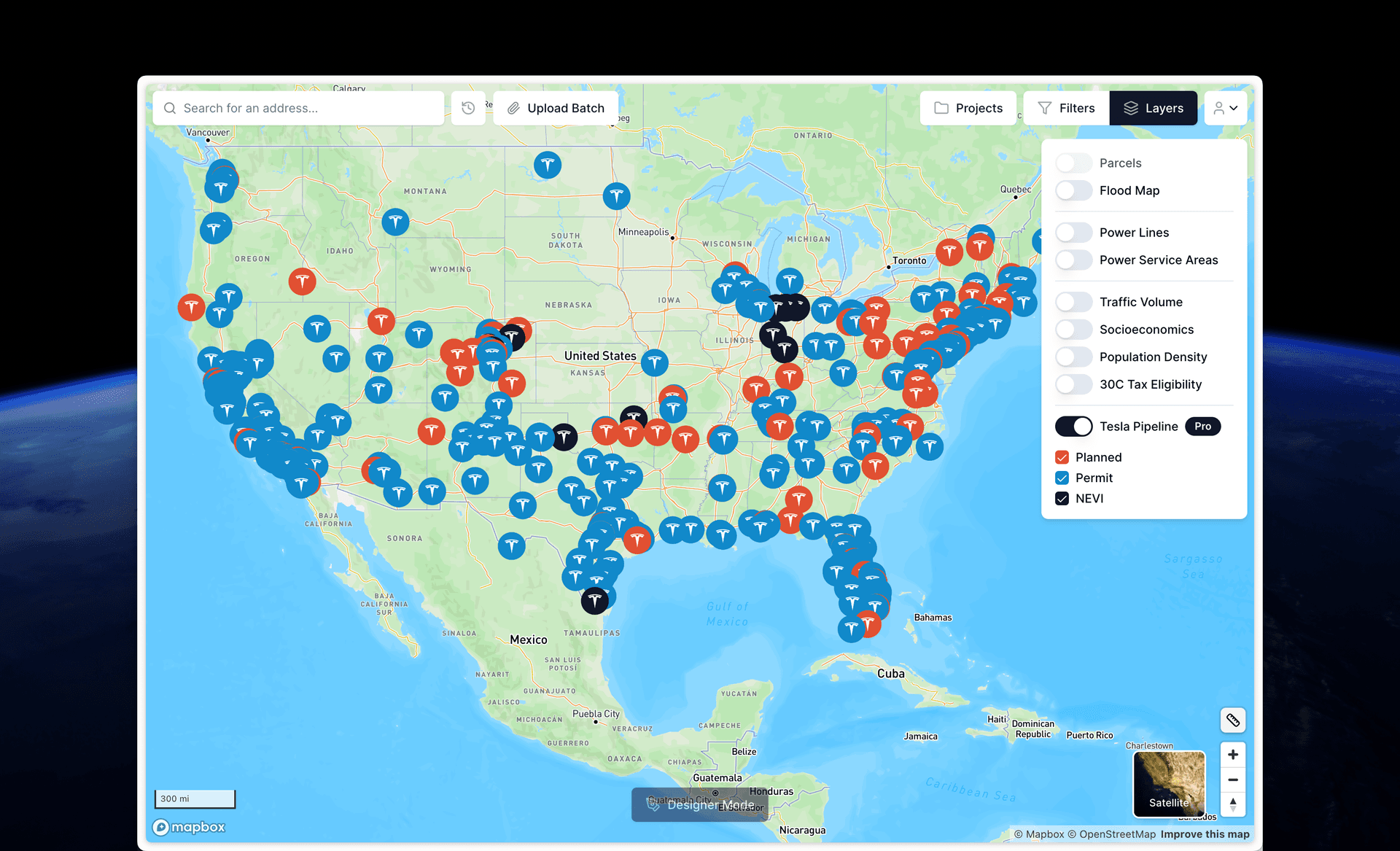 EVpin Tesla Planned Sites